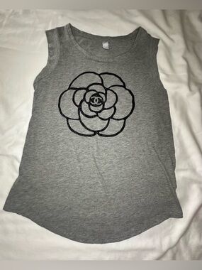 Alternative Gray Tank Top with Black Floral Logo